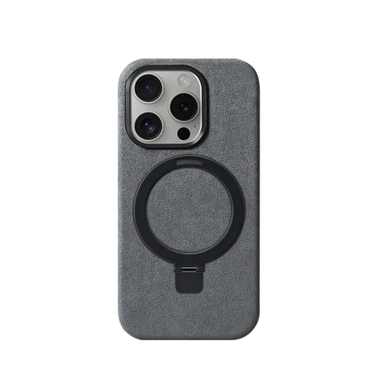 [ALCK-IP15PM-GR] iPhone 15 Pro Max With Kick Stand - Alcantara Case - Gray