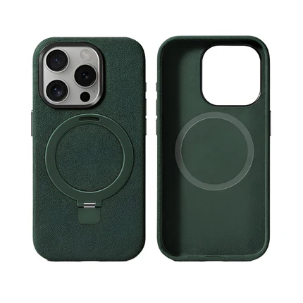[ALCK-IP15PM-DG] iPhone 15 Pro Max With Kick Stand - Alcantara Case - Midnight Green