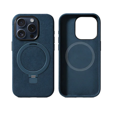 [ALCK-IP15PM-SB] iPhone 15 Pro Max With Kick Stand - Alcantara Case - Ocean Blue